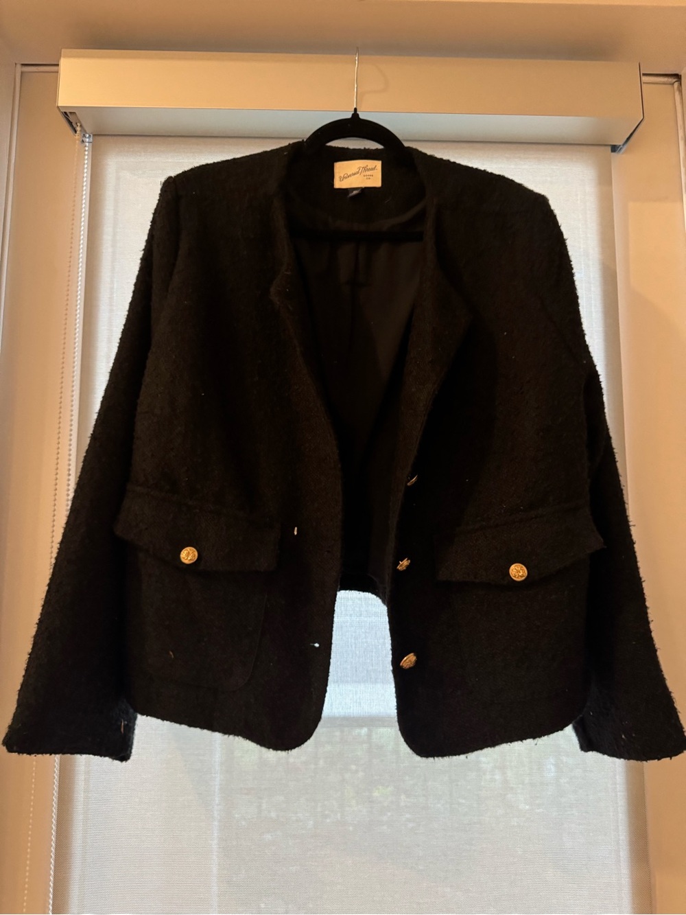 Black Women's Classic Tweed Jacket with Gold Buttons